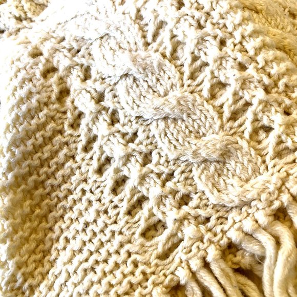 Afghan Throw Hand Made Knit Blanket Cream Color 62" x 37" - Picture 2 of 9
